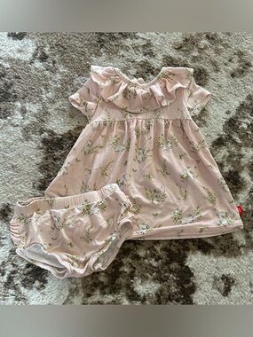Magnetic Me Pink Floral Ruffle Pajama Dress with Matching Bloomers